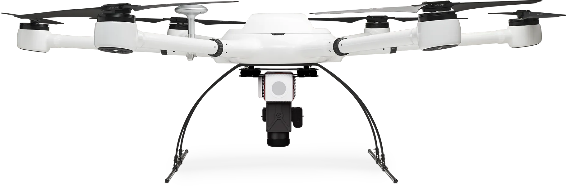 Exabotix Atlas LiDAR Industrial drone front view with combined LiDAR scanner and camera for accurate true color 3D scanning and mapping tasks.