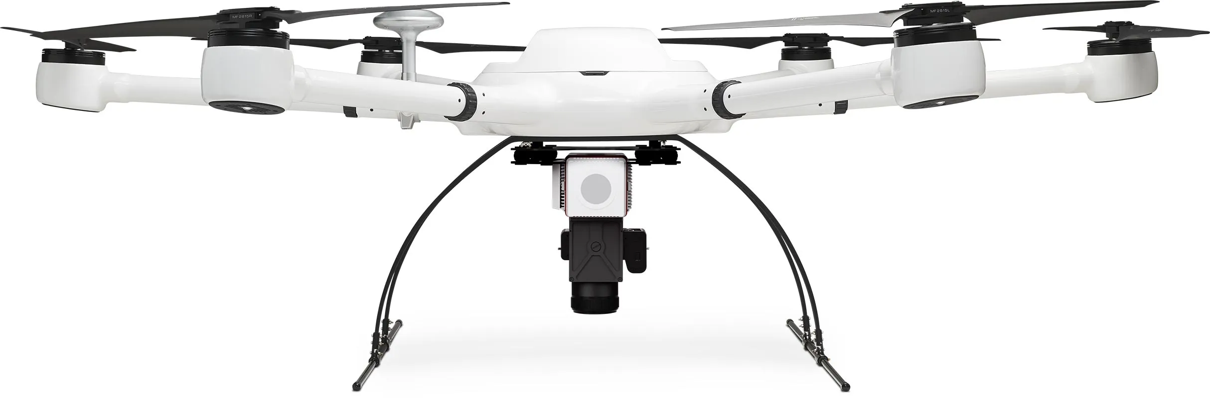 Exabotix Atlas LiDAR Drone industriel Vue de face avec scanner LiDAR et caméra combinés pour des scans 3D précis en couleurs réelles et des tâches de mapping.