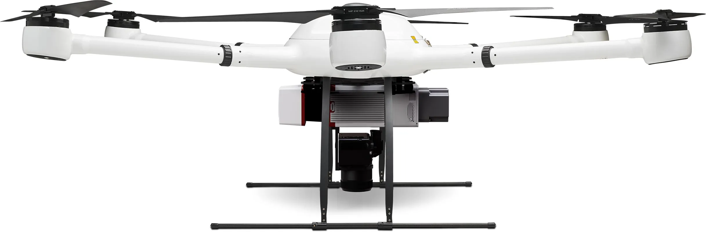 Exabotix Atlas LiDAR Drone industriel Vue latérale de droite avec scanner LiDAR et caméra combinés pour des scans 3D précis en couleurs réelles et des tâches de mapping.