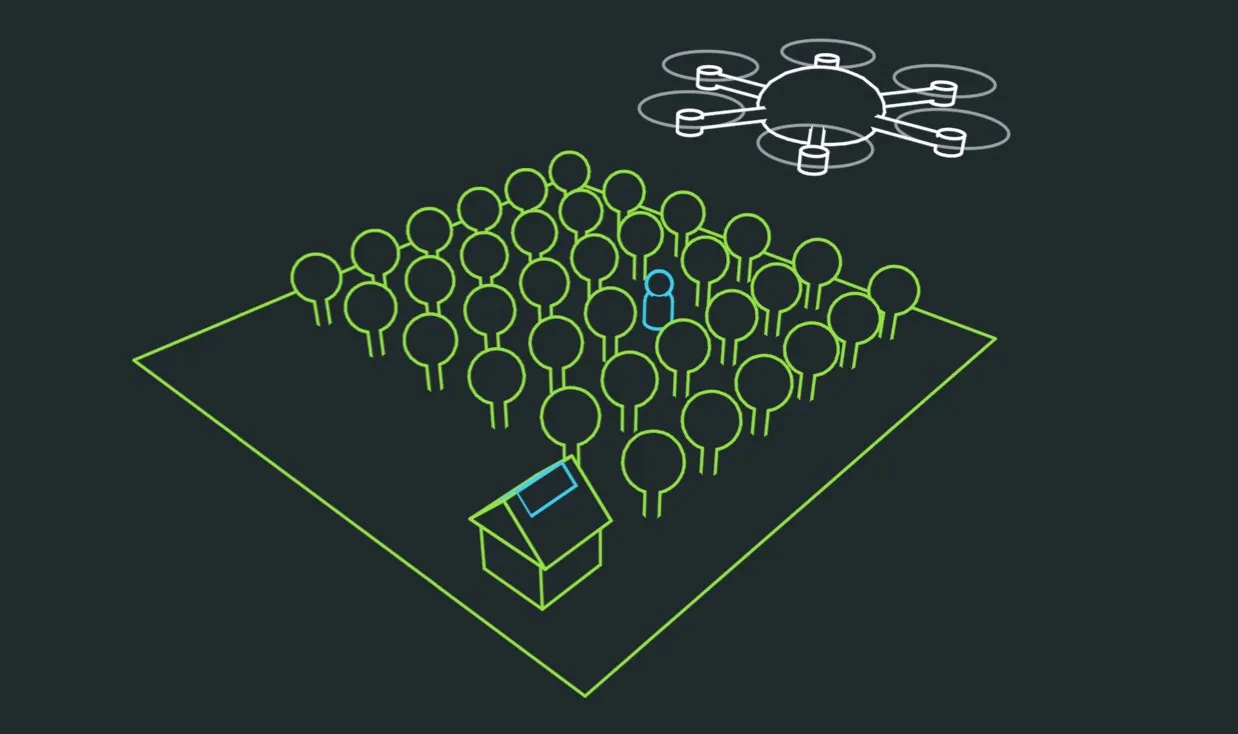 Illustration : un drone utilise une caméra thermique pour détecter des personnes disparues sur un terrain accidenté ou pour trouver des ponts thermiques dans des bâtiments.