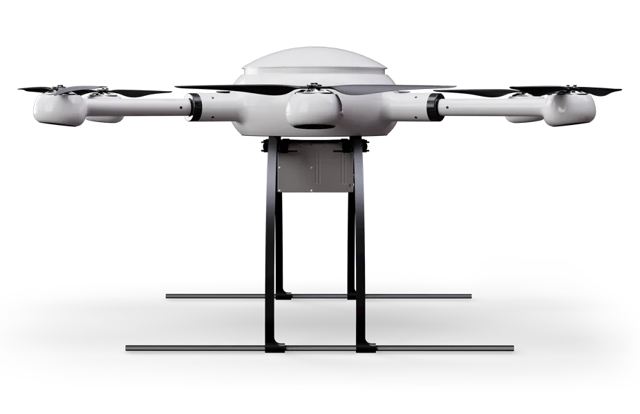 Exabotix Mercury LiDAR drone industriel vue latérale de gauche avec scanner LiDAR pour des scans 3D précis et des tâches d'arpentage.
