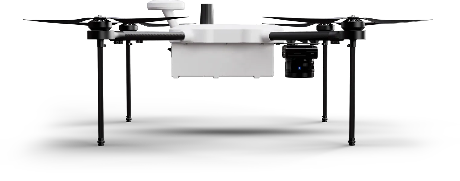 Exabotix Zelos Mapper Drones industriels Vue latérale de gauche avec caméra pour les tâches d'arpentage.