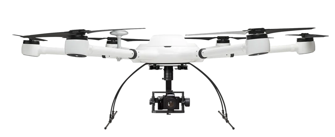 Exabotix Atlas Mapper Industrial drone front view with camera and gimbal for surveying and photogrammetry tasks.